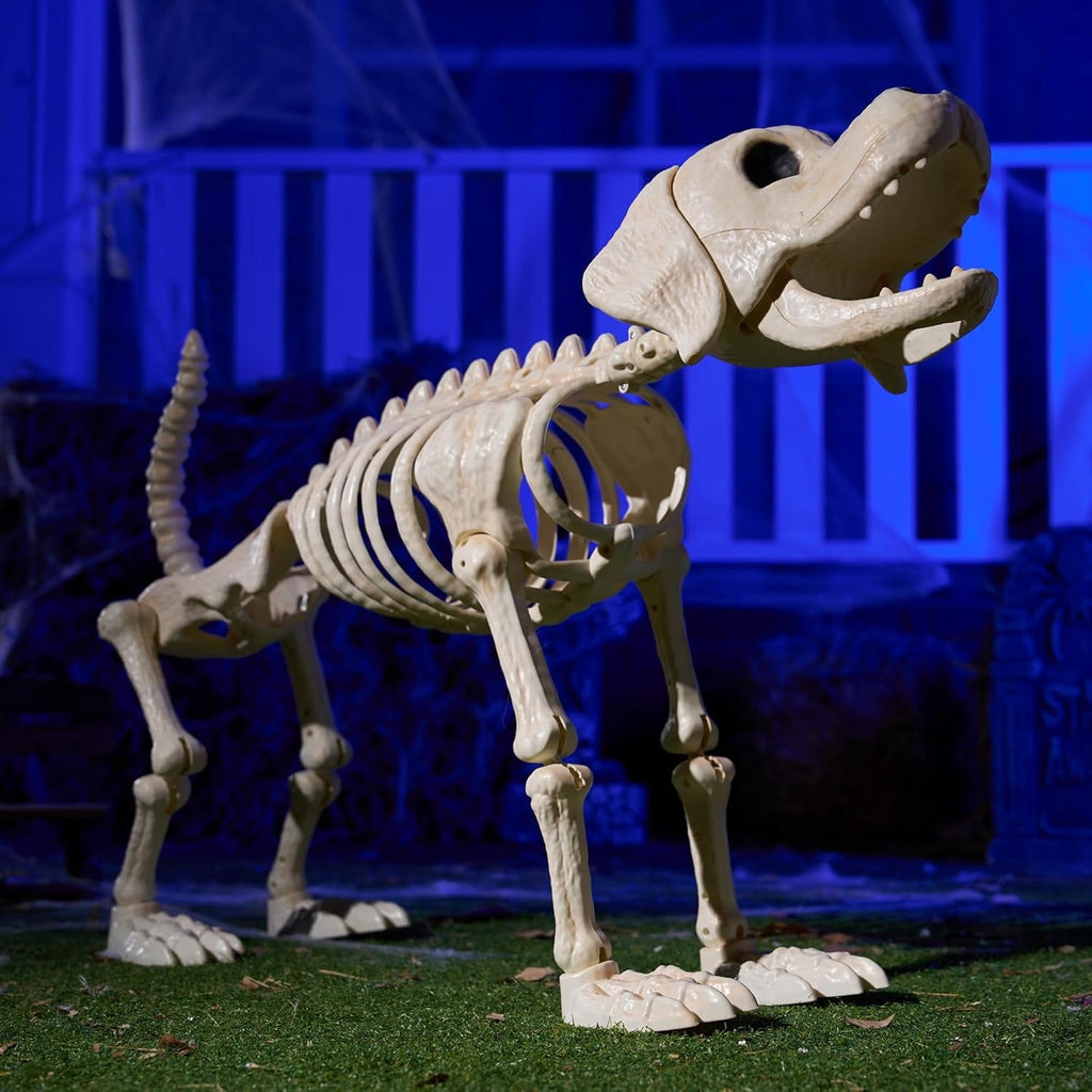 Joyfy 9.8 Inch Halloween Skeleton Dog Skeleton Halloween Decor,Pose-N-Stay Plastic Skeleton Bones with Posable Joints for Hallowmas Decoration Outdoor Haunted House Party