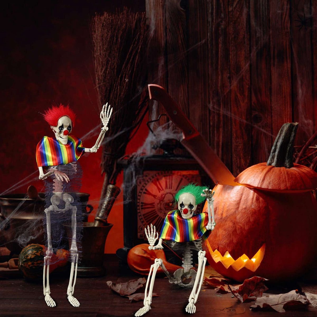 JHyouerji Life Size Posable Joint Plastic Human Skeleton Prop,Red Weatherproof Disassemble Spooky Decor for Yard Haunted House Halloween Party Scene Layout