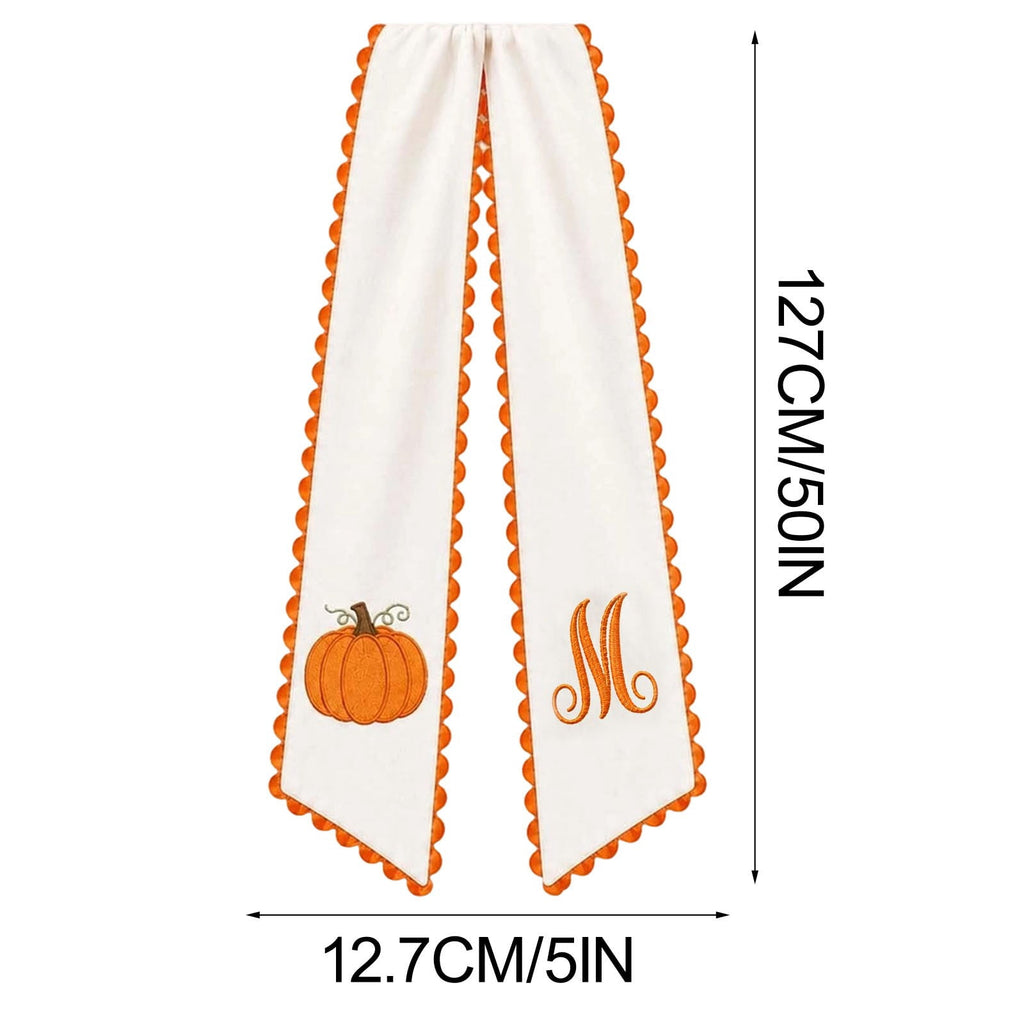 erdimoy Fall Pumpkin Monogram Wreath Sash, 50 Inch Embroidered Wreath Ribbon with Pom Pom Trim, Autumn Harvest Front Door Wreath Decor for Thanksgiving Halloween