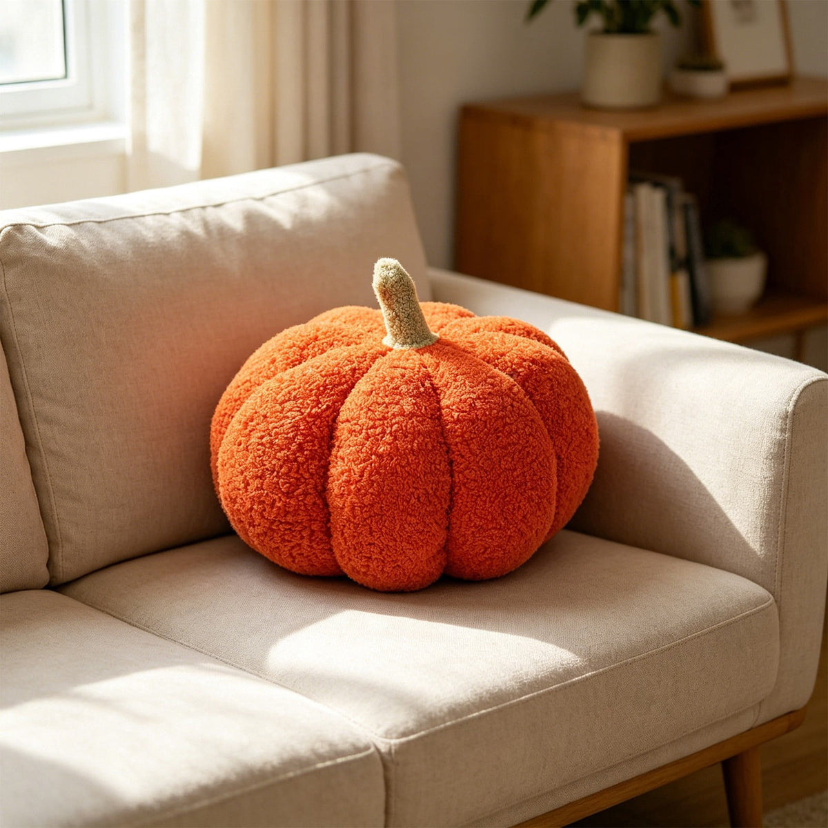 Yhmxh Soft Fluffy Pumpkin Throw Pillow, 3D Plush Sherpa Stuffed Pumpkin Cushion Decor, Cute Autumn Harvest Pumpkin Shaped Plush Toy for Sofa Couch Bed Farmhouse Thanksgiving Halloween Party Decor