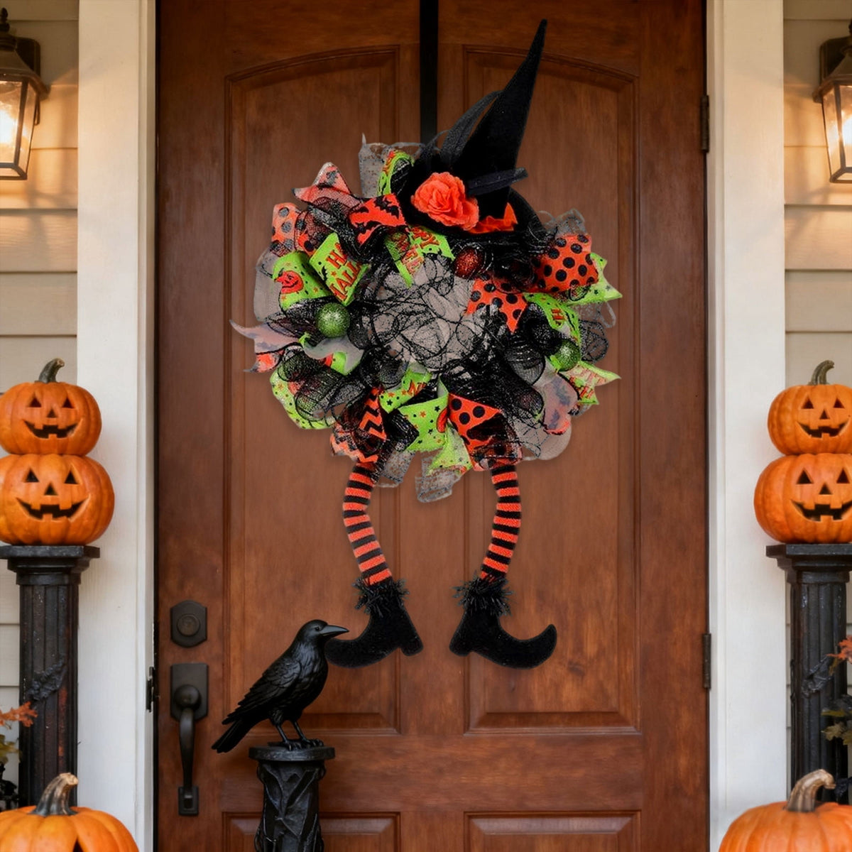DGMIOCS Halloween Door Witch Wreaths,Burlap Outdoor Front Door Witch Wreath for Home Indoor Outdoor Party