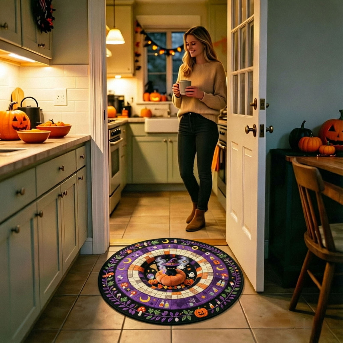 Win s Way 3D Illusion Round Halloween Rug Optical Illusion Doormat Non- Washable Entryway Decor Spooky Fall Front Door Mat for Party Decoration Available in 15.8/23.6/31.5 Inch