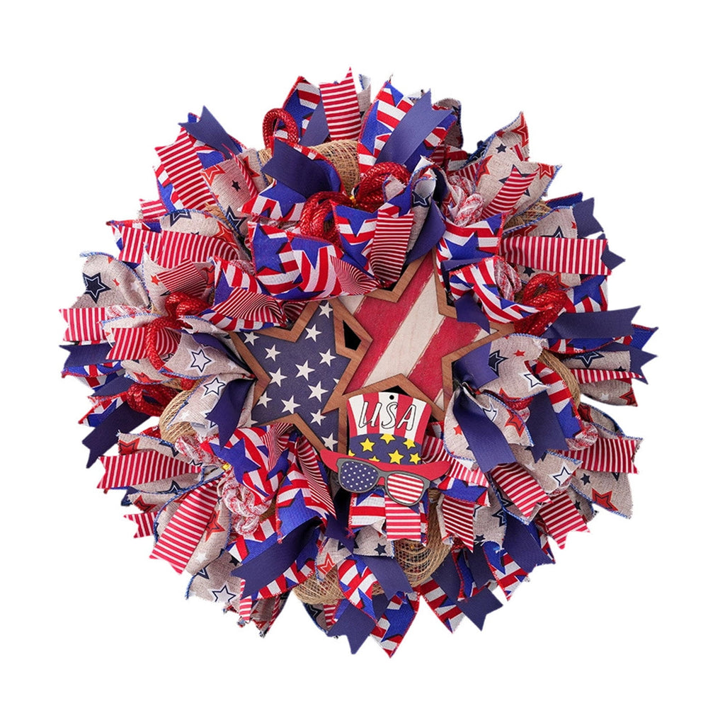 Nkmbld 4th of July Wreaths for Front Door, Independence Day Wreath Red White Blue Flower Wreath for Independence Day Memorial Day Flag Day Decor