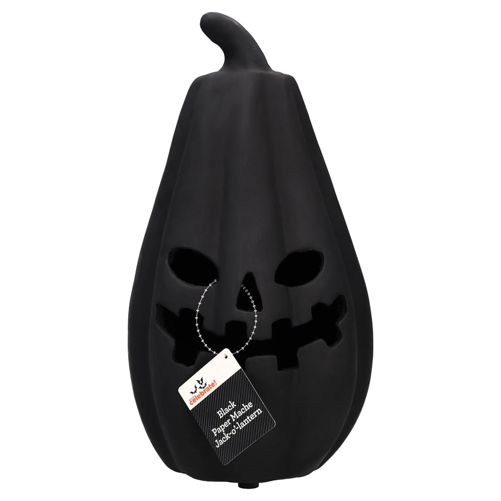 Paper Mache Jack-o'-Lantern Decoration, Black, 13.3", Halloween by Way To Celebrate