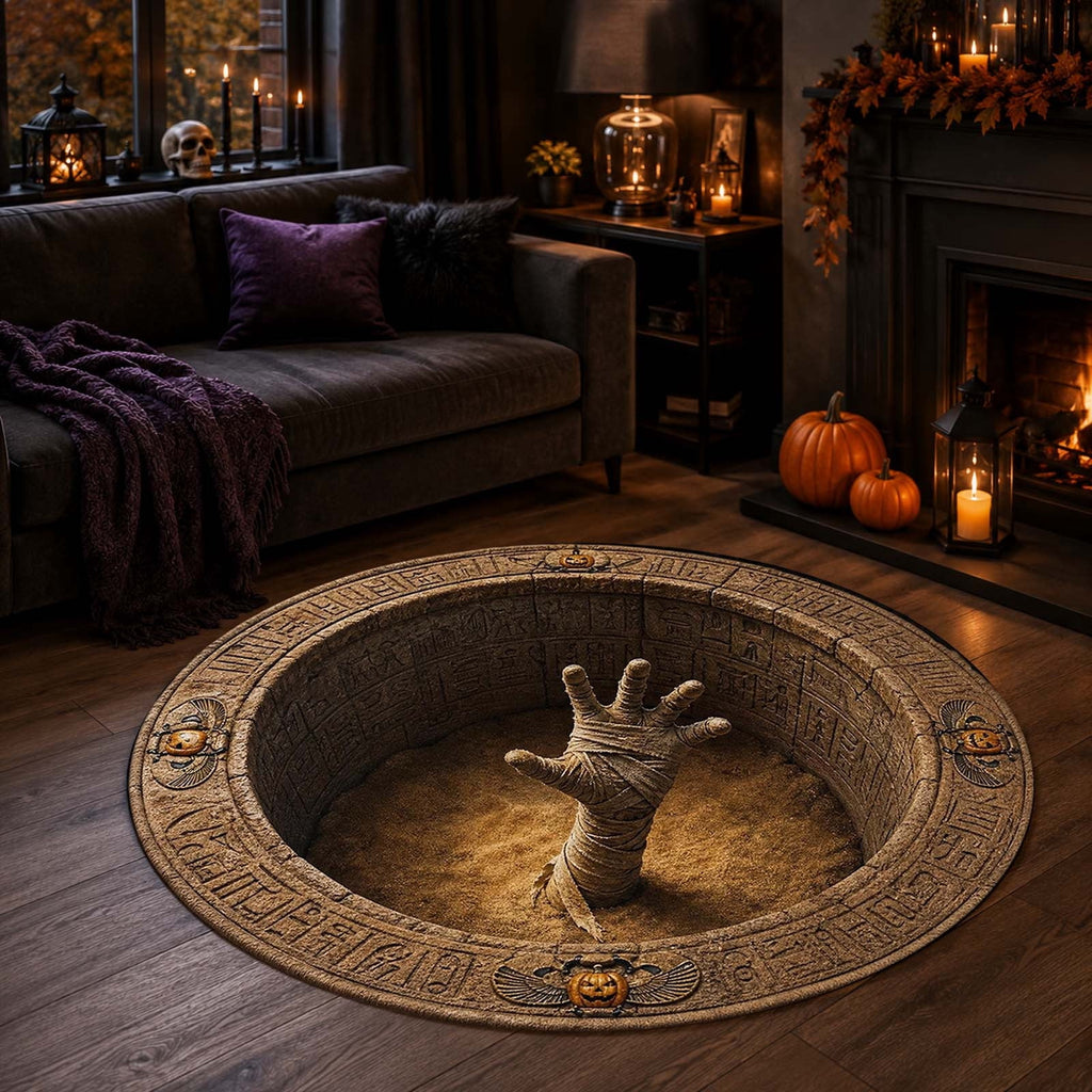 Win s Way 3D Illusion Round Halloween Rug Optical Illusion Doormat Non- Washable Entryway Decor Spooky Fall Front Door Mat for Party Decoration Available in 15.8/23.6/31.5 Inch