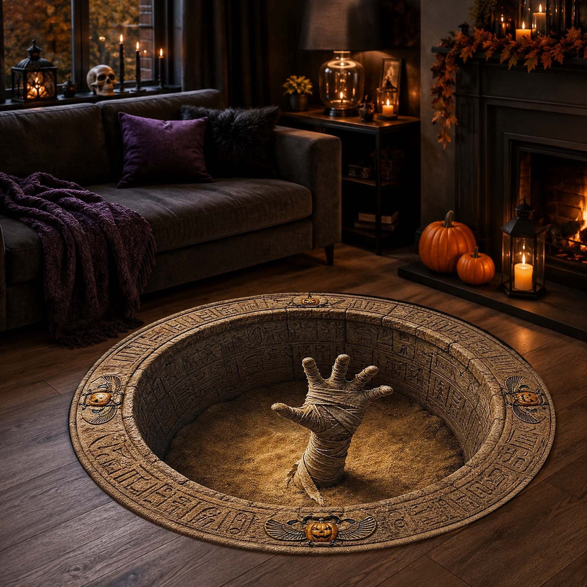 Win s Way 3D Illusion Round Halloween Rug Optical Illusion Doormat Non- Washable Entryway Decor Spooky Fall Front Door Mat for Party Decoration Available in 15.8/23.6/31.5 Inch
