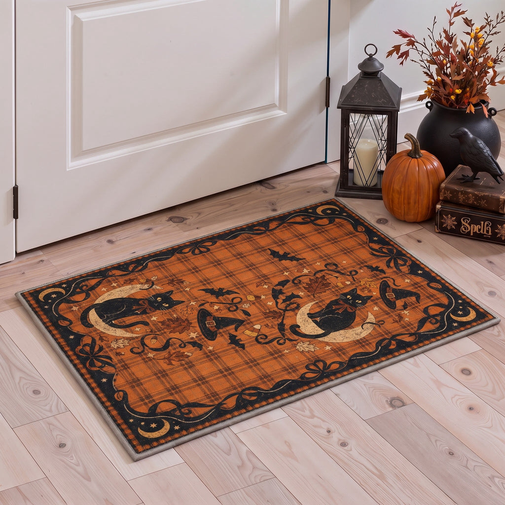 KUETH 3'x5' Halloween Machine Washable Area Rug, Non-Slip Rugs for Living Room, Bedroom and Dining Room, Orange