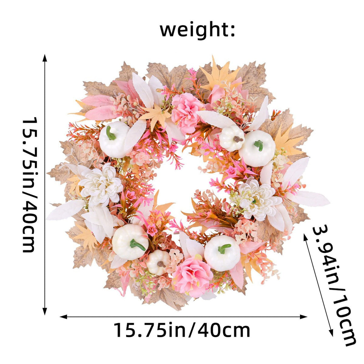 Zmeidao Fall Wreath for Front Door, Autumn Pumpkin Wreath for Thanksgiving Halloween Outdoor Indoor Farmhouse Party Holiday Porch Wall Window Home Decoration 15.75in