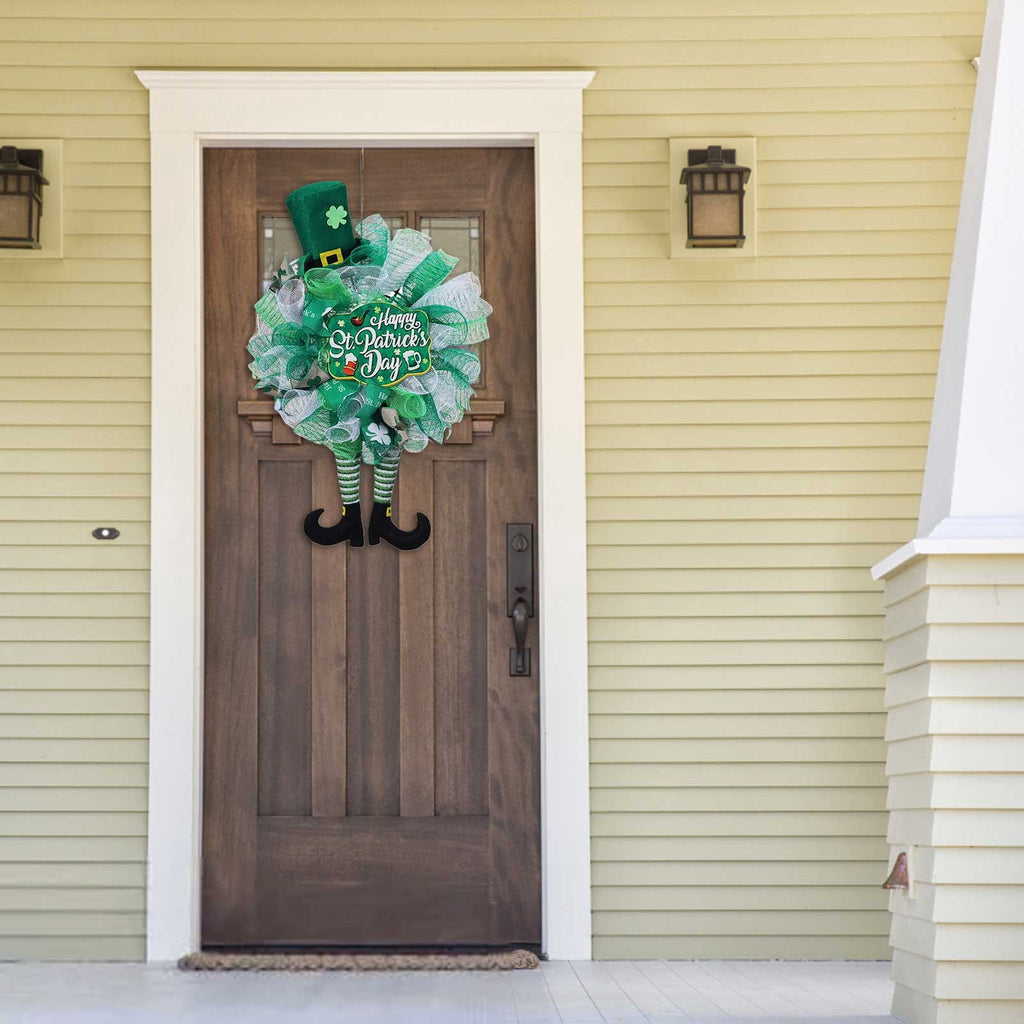 Overstock Outlet St. Patrick’S Day Leprechaun Wreath & Ribbon, Front Door Decor for St. Patrick’S Day, Irish Holiday Wreath, Wall Decoration for St. Patrick’S Day Festivities
