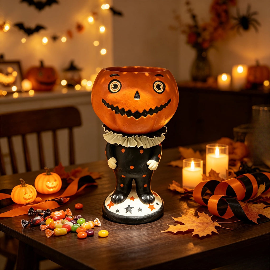 Halloween Decoration Ghost Figurine 11in Resin Ghost Statues with Pumpkin Candy Bowl for Outdoor Indoor Front Door, Porch Yard Lawn Party Decor