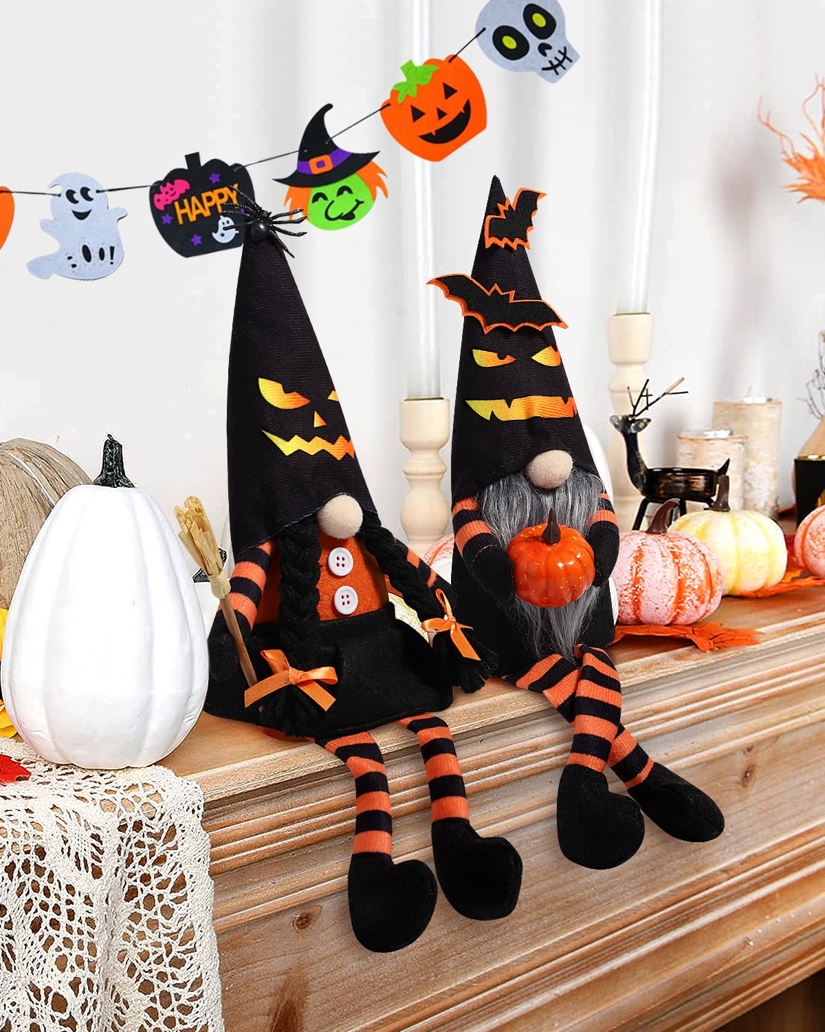 Ayieyill 2PCS Halloween Gnome Plush Decorations - Mr and Mrs Handmade Scandinavian Tomte for Halloween Table Ornament, Tiered Tray Decor, Halloween Trick or Treat Gift