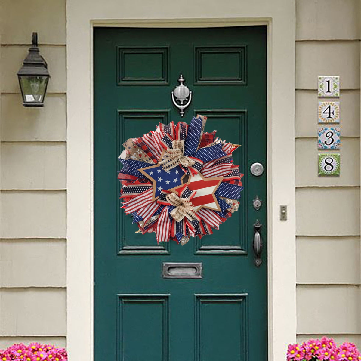 Nkmbld 4th of July Wreaths for Front Door, Independence Day Wreath Red White Blue Flower Wreath for Independence Day Memorial Day Flag Day Decor