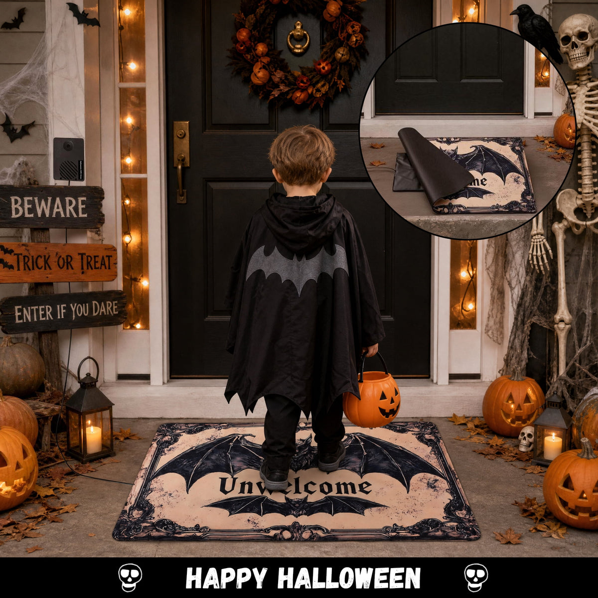 Halloween Christmas Musical Door Mat with Step Activated, Halloween Under-the-Doormat Holiday Foot Sensor Decor Props for Indoor Outdoor Welcome Mat