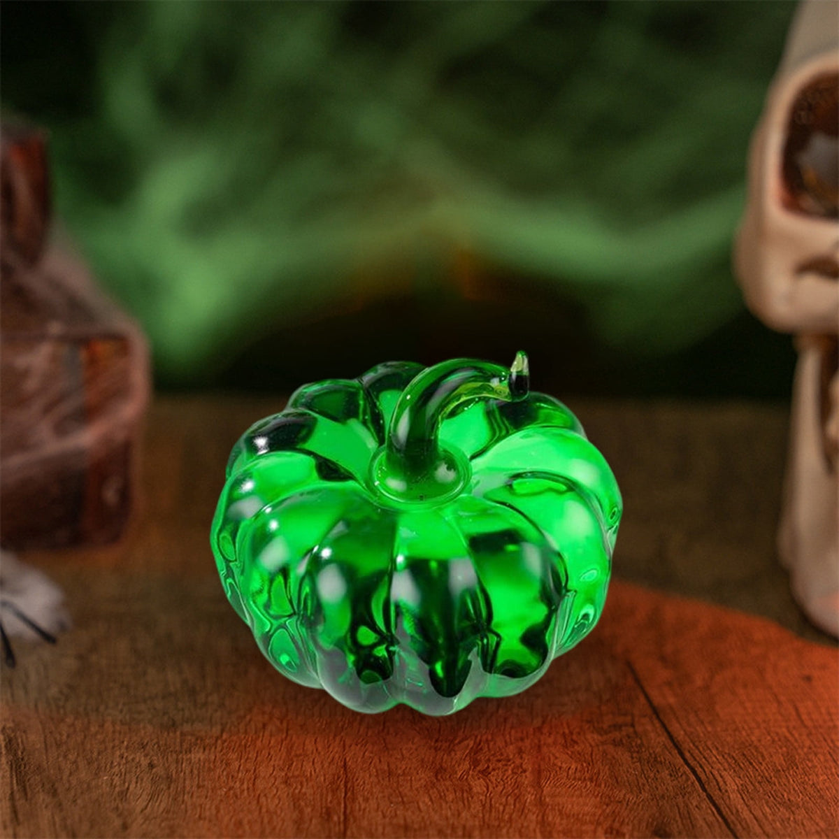 Fall Decor Mini Blue Hand Blown Glass Pumpkin Figurine Transparent Crystal Pumpkin with Green Stem Art Glass Fruit Tabletop Decor for Home Office Shelf Thanksgiving Halloween Gift