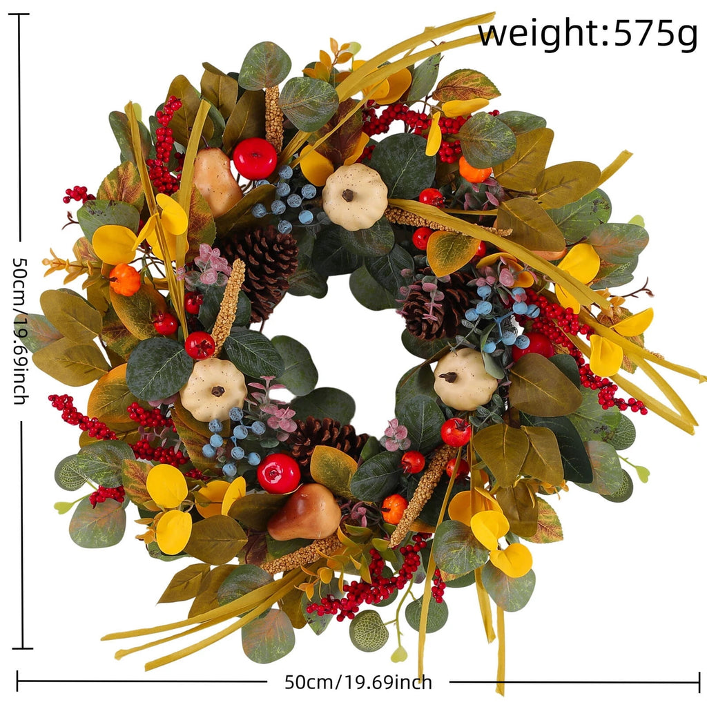 ICQOVD Halloween Pumpkin Maple Leaf Wreath with Skeleton Ornament Orange Black Bow Front Door Hanging Fall Home Decoration 15.75*15.75*3.15IN