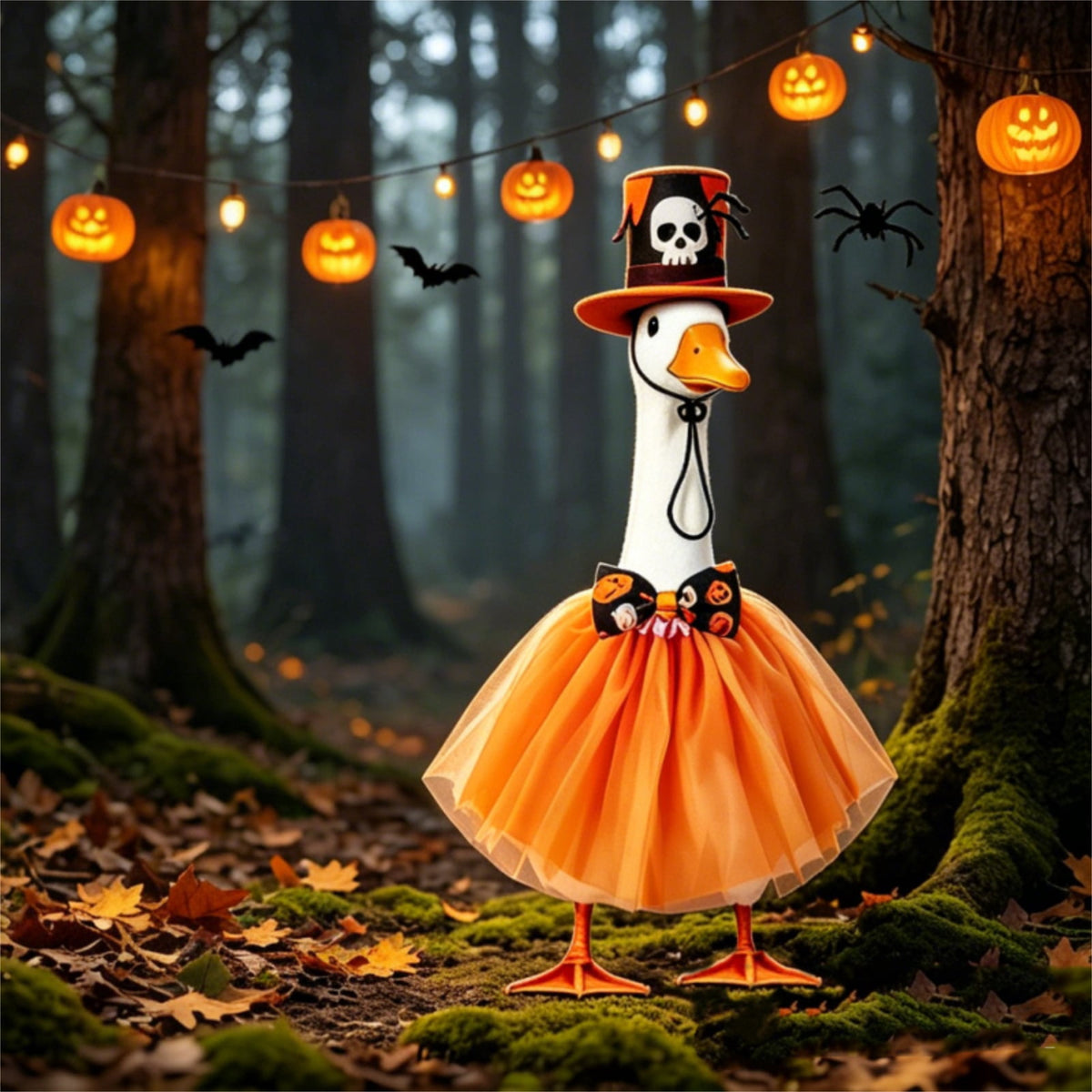 Halloween Ghost Porch Goose Outfit Fits 23 Inch Cement Lawn Goose Statue Pumpkin Face Ghost Costume with Matching Witch Hat for Fall Outdoor Garden Yard Patio Holiday Decor