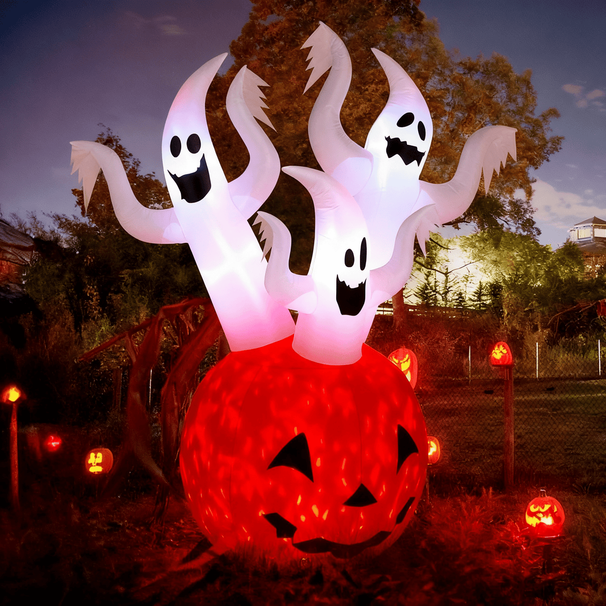 5.9FT Halloween Inflatable Pumpkin Ghost, Built-in LED Lights, Waterproof Polyester for Yard/Garden