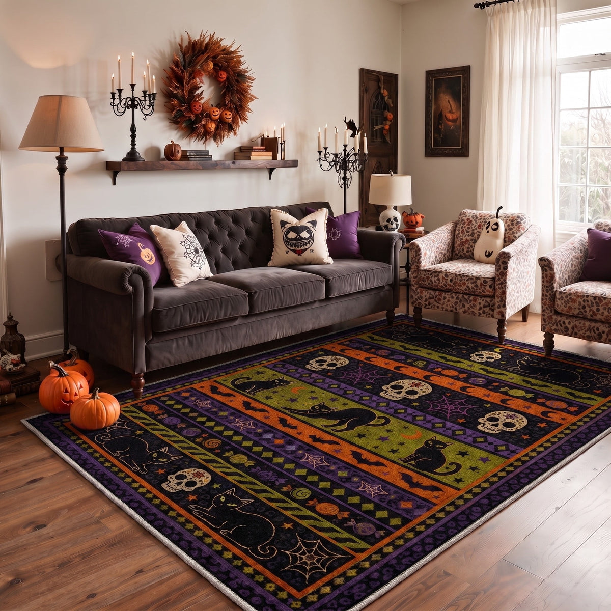 KUETH 3'x5' Halloween Machine Washable Area Rug, Non-Slip Rugs for Living Room, Bedroom and Dining Room, Orange