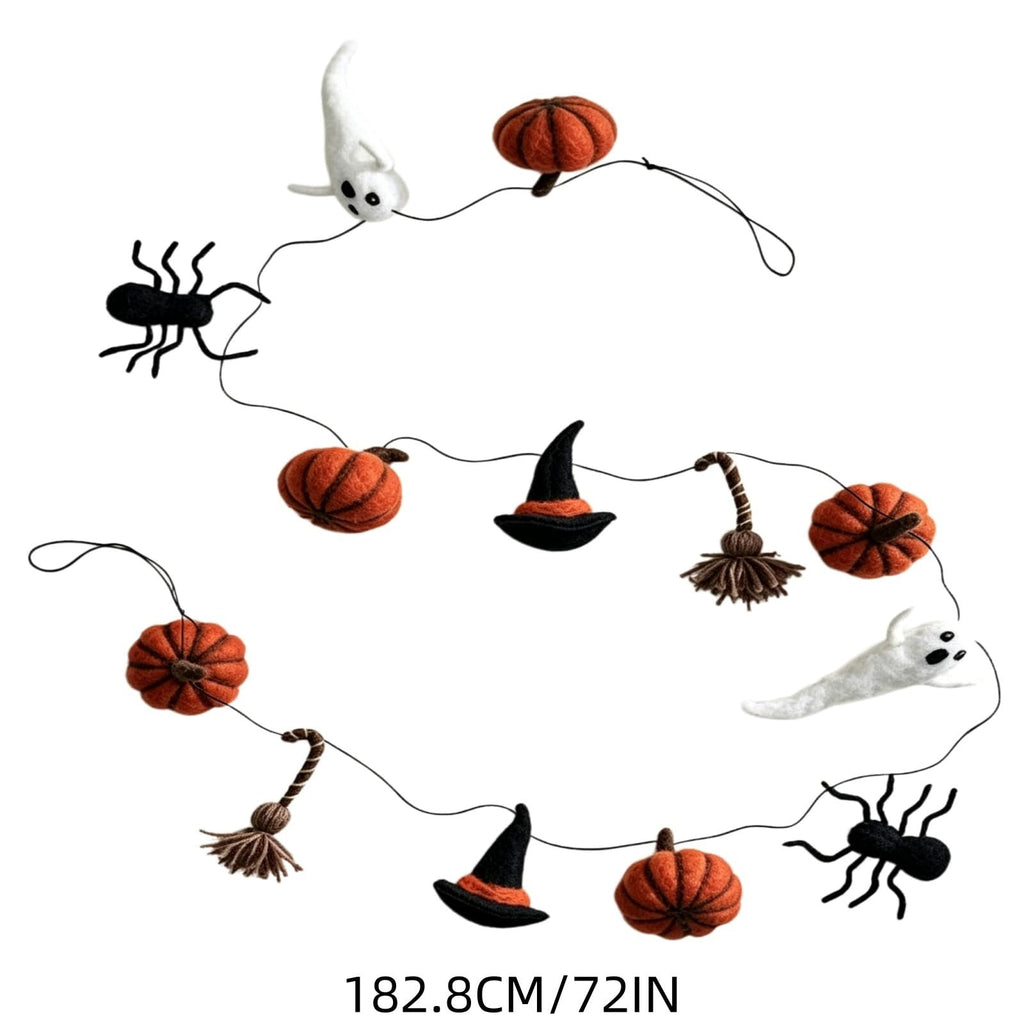 SCNOR 72 Inch Halloween Felt Garland with Ghost Pumpkin Witch Hat Spider Broom, Hanging Decor for Fireplace Mantel Wall