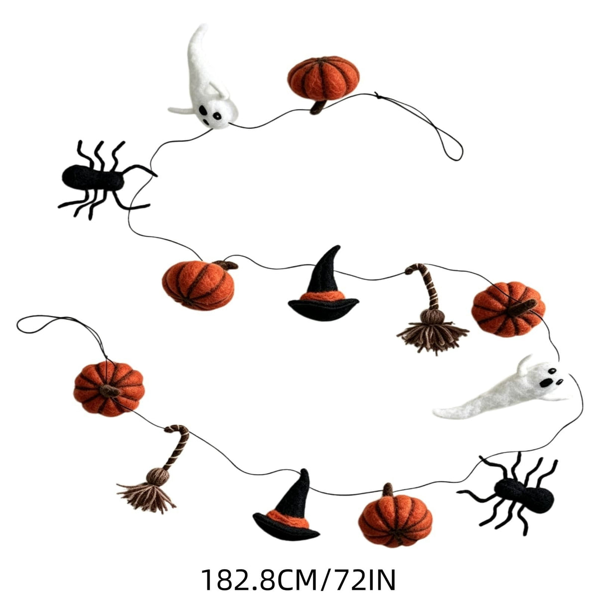 SCNOR 72 Inch Halloween Felt Garland with Ghost Pumpkin Witch Hat Spider Broom, Hanging Decor for Fireplace Mantel Wall