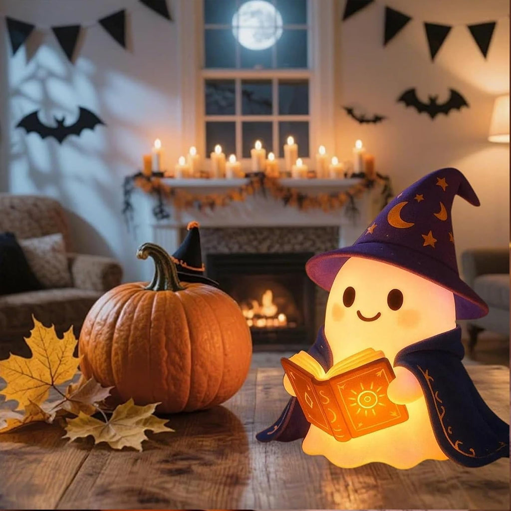 Halloween Ghost Night Light, Cute Ghost Playing The Guitar Lamp, Ghost Warm Lighted Figurine Lamps for Party Bedroom Study Room Home Dorm, Halloween Decor Indoor