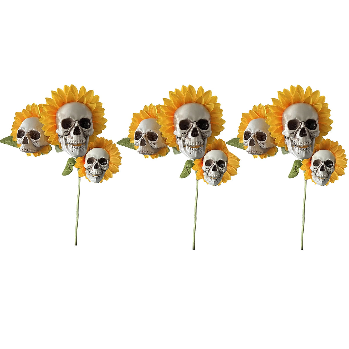 Halloween Artificial Rose Flower with Skull Head, Fake Silk Rose Bouquet, Red or Black Roses with Mini Skull