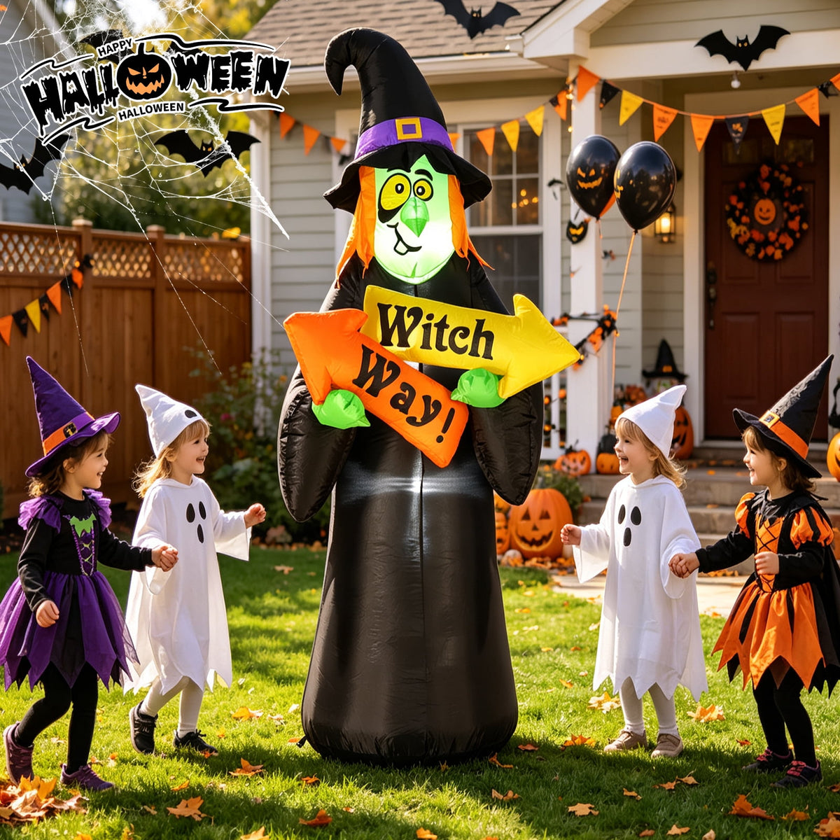 6FT Halloween Inflatable Ghost Pumpkin Decorations with LED Lights, 3 Ghosts Inflatable Yard Decorations for Outdoor Lawn Garden Porch Indoor Party Decorations