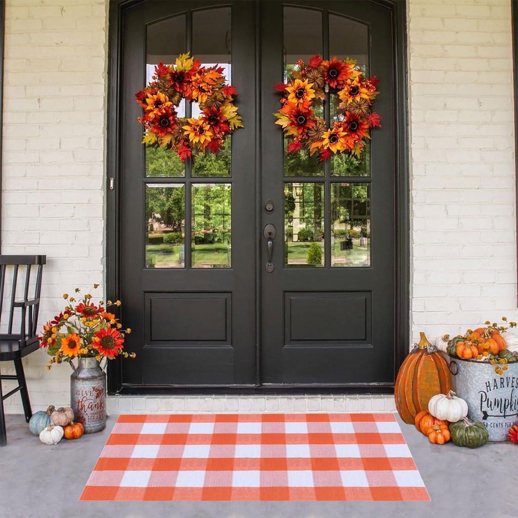 sruoe Fall Door Mat Absorbent Non-Slip Durable Halloween Decorations, Front Door Mat for Porch with Rubber Backing, Indoor Outdoor Entryway, Easy Clean Low-Profile Fade-Resistant.
