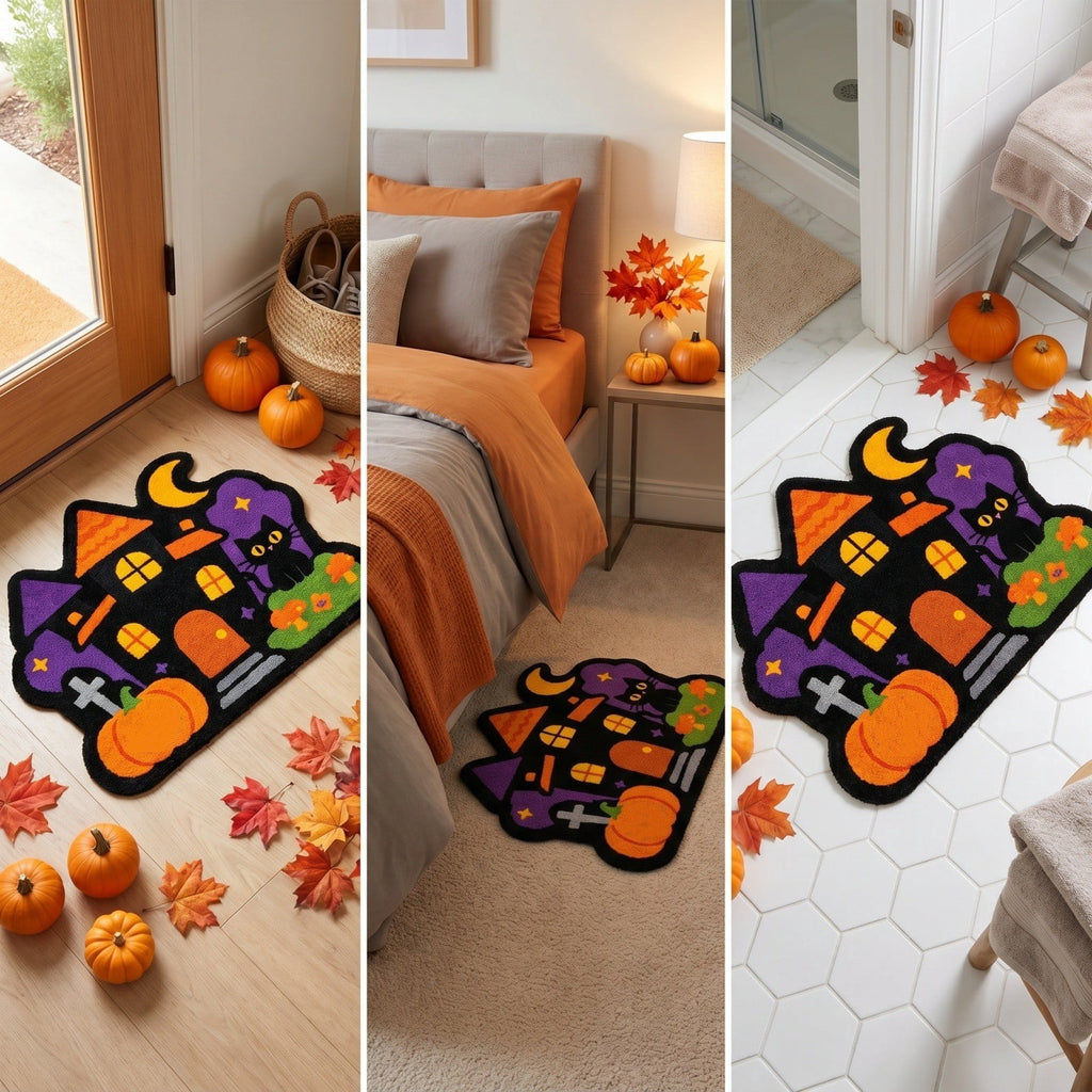 Halloween Door Mat Pumpkin Shaped Non-Absorbent Skidproof Mat 15.75x23.62in Polyester Skidproof & Weather Resistant for Front Door Porch Indoor Outdoor Halloween Door Mat by MPOISVA