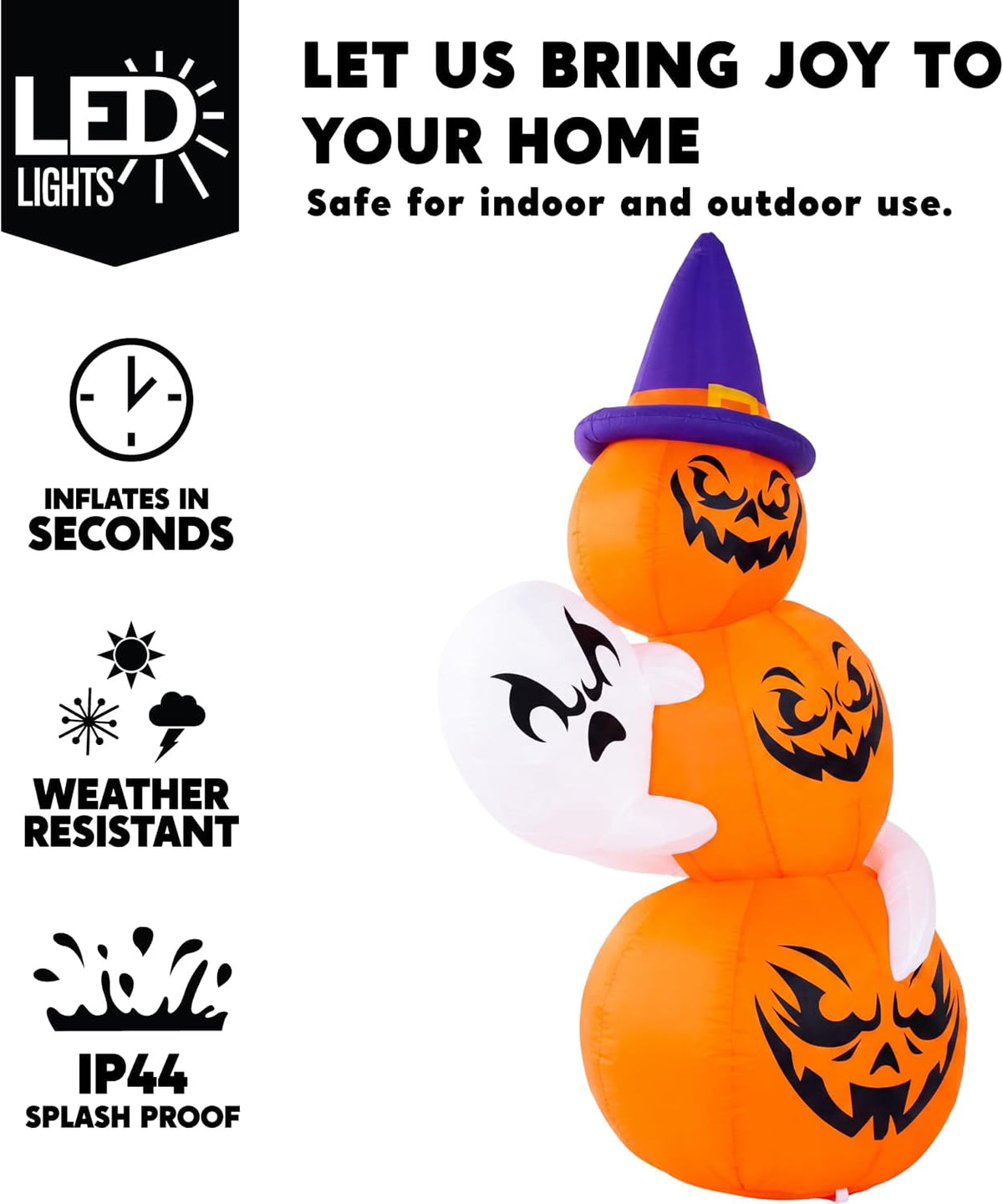 Joyfy 6 FT Halloween Inflatables Stacked Pumpkins with Build-in LEDs for Porch,Halloween Pumpkin Decor Blow up Yard Decorations