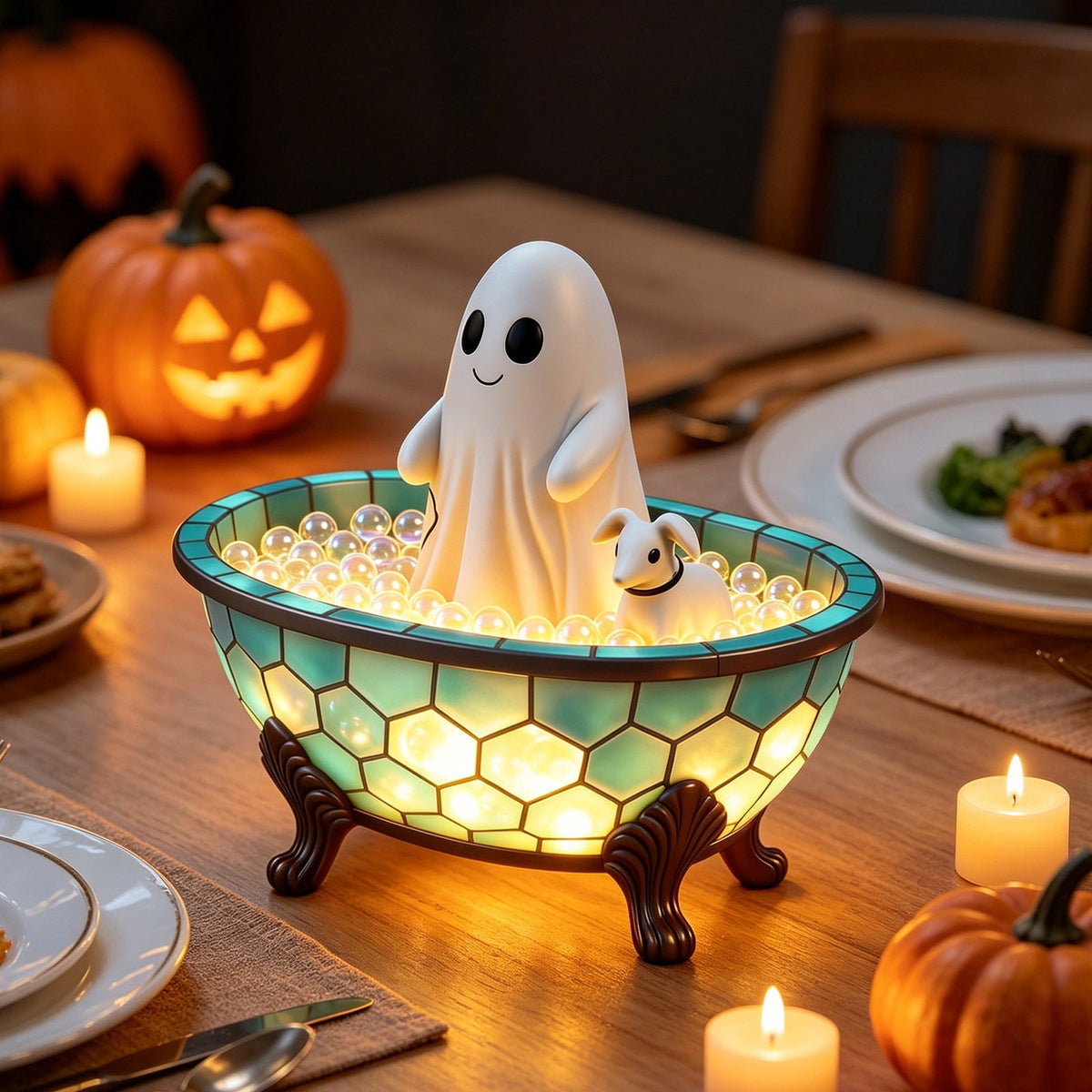 Gifts Under $20 Ghost Campfire Night Light, Flickering Flame Nightlight, Halloween 3D Cute Spooky Marshmallow Ghost Decoration for Bedroom, Spooky Season Home Halloween Decor for Ki*ds Adults