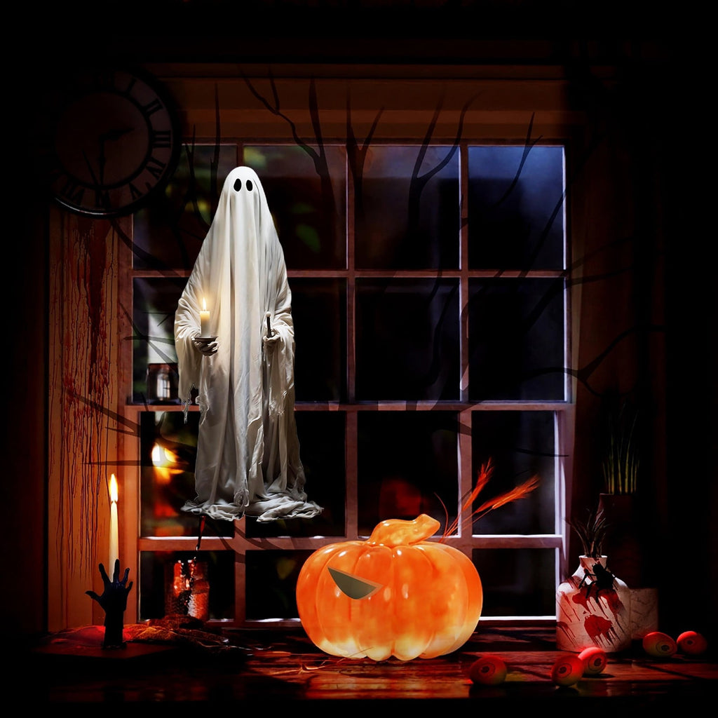 Halloween Wall Stickers, Large Ghost Holding Candle Wall Decals, Wall Clings Decor for Halloween Party Home Office Wall Glass Mirror Decorations, 18.89x44.68"