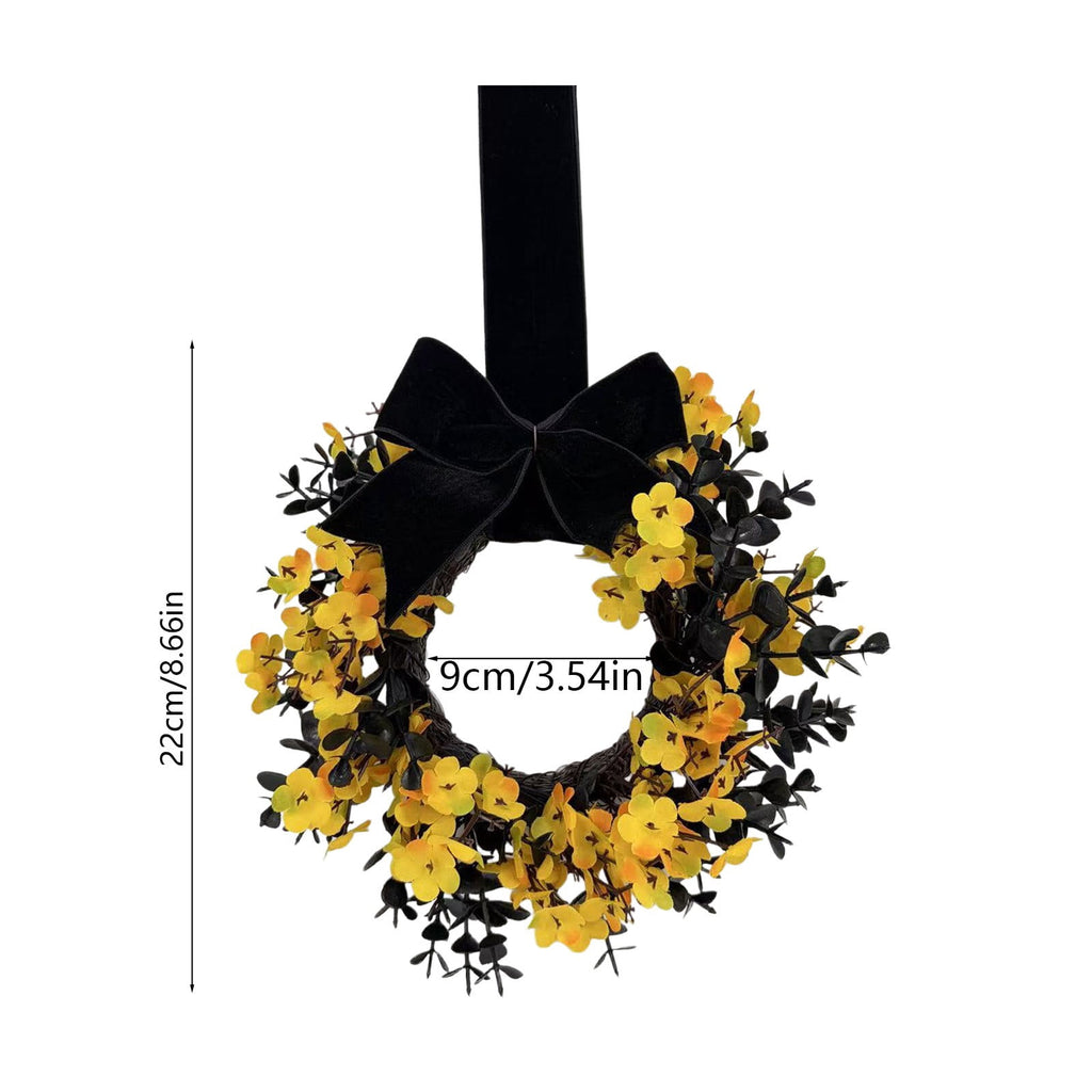 Handcrafted Artificial Floral Front Door Wreath with Velvet Bow, Fall Halloween Decor, Circular Garland for Home & Porch, Seasonal Decoration, Festive Wall Ornament