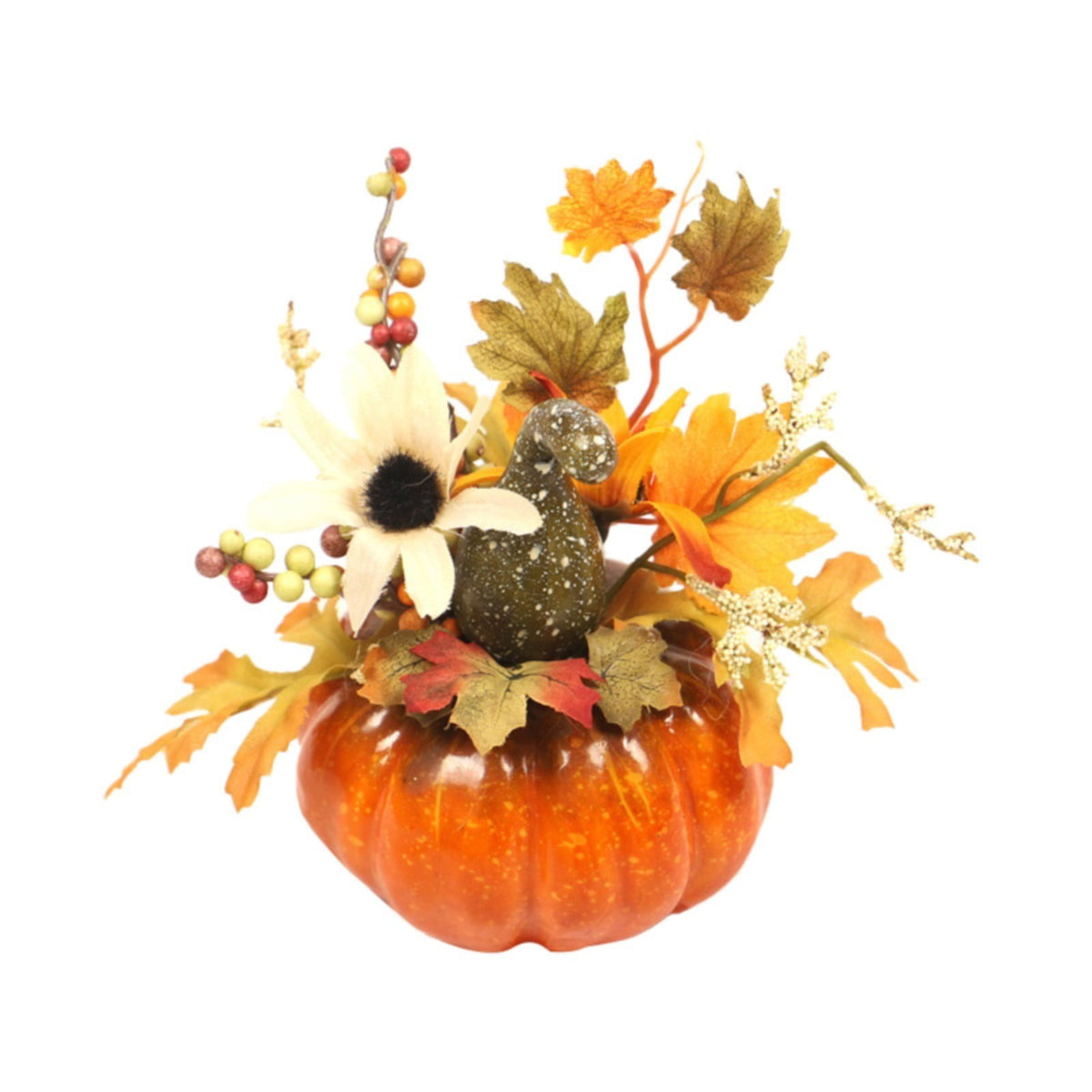 Artificial Pumpkin Outdoor Fall Decorations for Halloween & Thanksgiving, Autumn Harvest Pumpkins, Maple & Pomegranate Decor for Porch and Yard