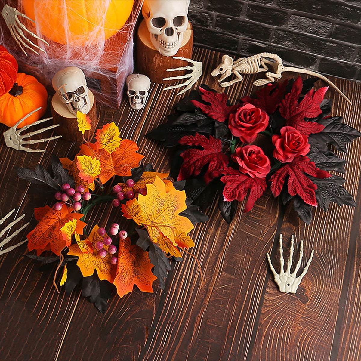 sruoe Halloween Decor, Artificial Wreaths, Halloween Decoration Outdoor, Fall Wreaths, Indoor Halloween Decoration, Halloween Candle Wreath Maple Leaf Decorative