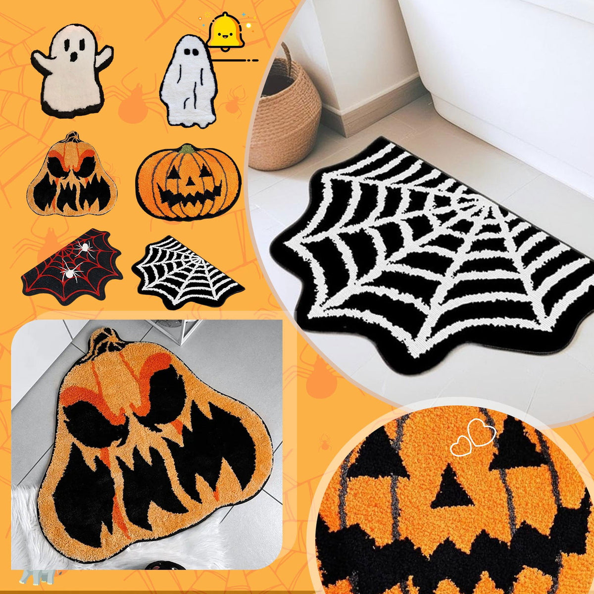 Halloween Carpet Decorations - Halloween Web Bath Mat - Rugs Decor - Bathroom Rug Decoration Room Decorations Spooky Witch Home Cute Mats For Kitchen Bedroom Family Decor