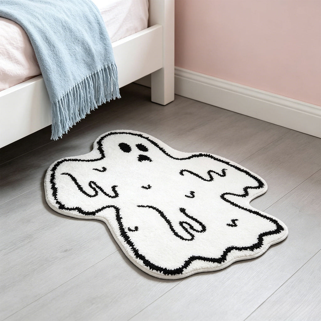 Halloween Decor White Ghost Rug 24x16 inches, Handmade Tufted Fluffy Aesthetic Area Rugs, Cute Soft Cool Non Slip Floor Carpet Bath mat, Living Room, Bathroom, playroom, Kitchen