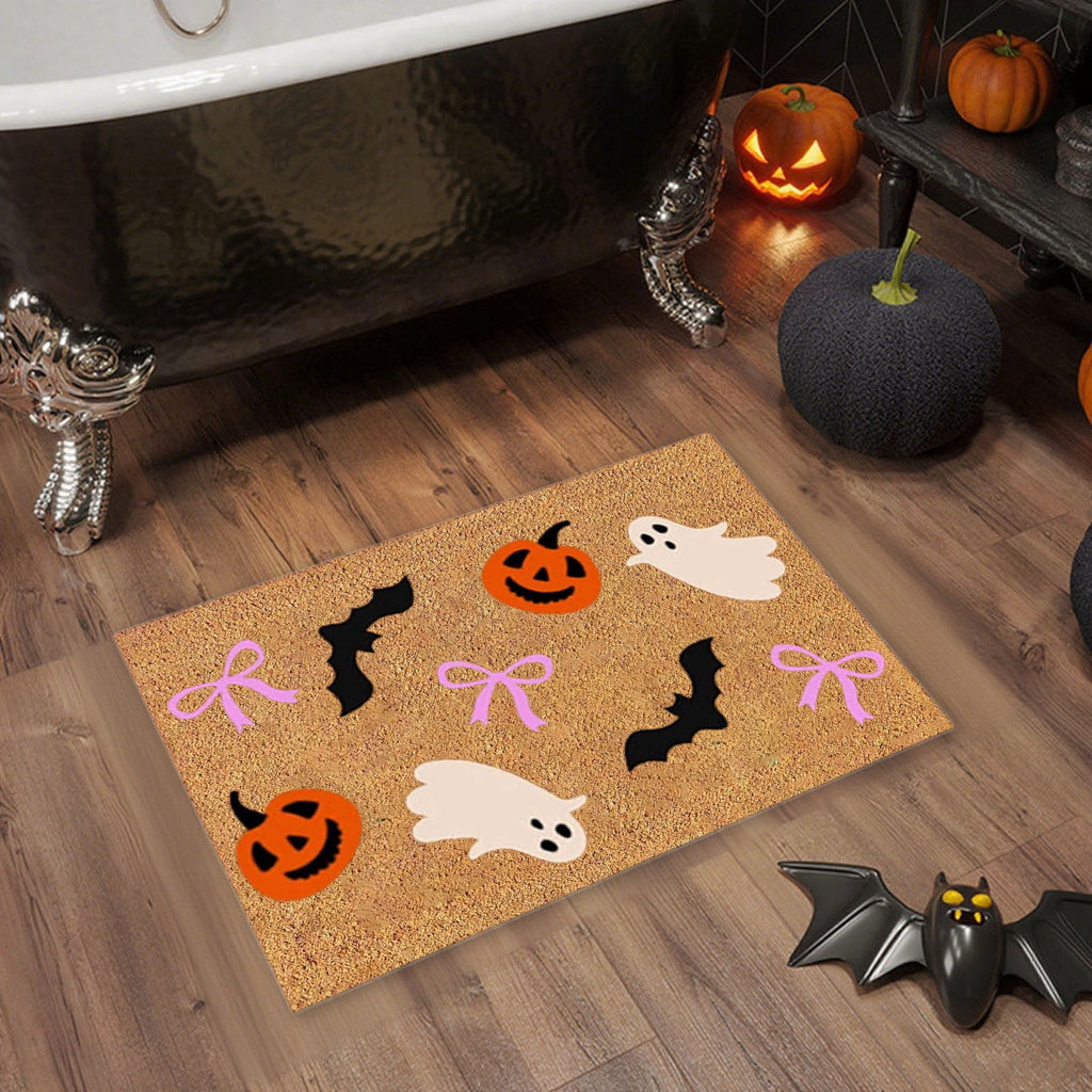 Halloween Door Mat Ghost Pumpkin Bat Candy Welcome Non Slip Coir Floor Mats Outdoor Entrance,Halloween Outdoor Rugs for Front Door,Doormats Seasonal for Porch Entryway Decor