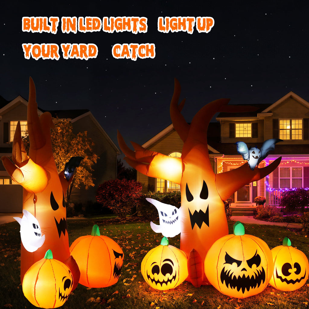 MAGOTAN 8 ft Halloween Inflatable Pumpkin Halloween Inflatable Pumpkins Ghost Tombstone Outdoor Yard Decoration Build-in 7 LED White Lights