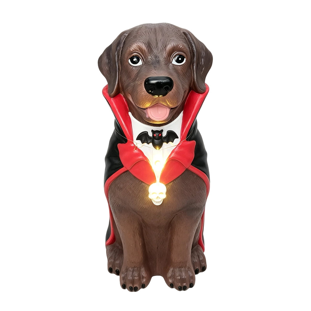 Clearance! Halloween Light‑Up Dog Figurine, 7.9in Scarecrow Dog Statue with Glowing Pumpkin, Waterproof Resin Table Yard Decor