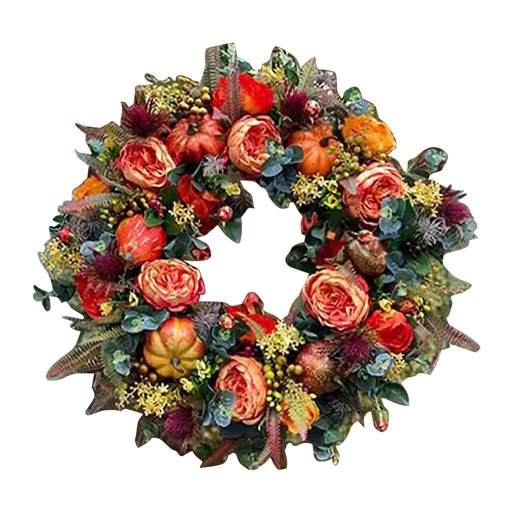 PPKVUFD Fall Decorations for Home - Fall Decor - 18 Inch Autumn Fairytale Pumpkin Foliage Maple Leaf Rose Wreath for Thanksgiving Halloween Farmhouse Harvest Front Door Outdoor Indoor Window Wall