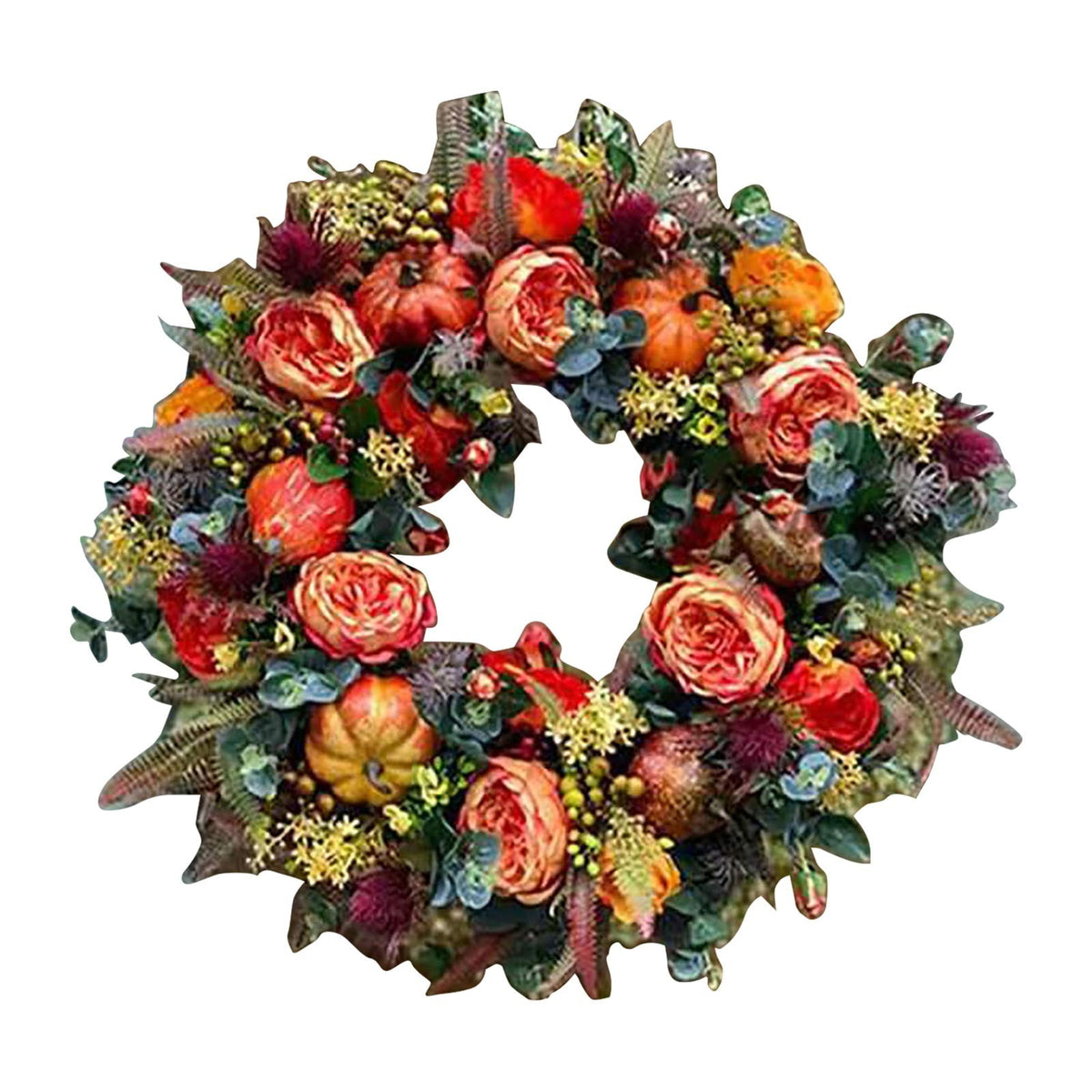 PPKVUFD Fall Decorations for Home - Fall Decor - 18 Inch Autumn Fairytale Pumpkin Foliage Maple Leaf Rose Wreath for Thanksgiving Halloween Farmhouse Harvest Front Door Outdoor Indoor Window Wall