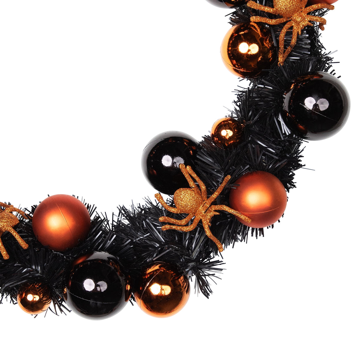 Northlight Spiders and Ornaments Small Tinsel Halloween Wreath - 18" - Orange and Black - Unlit