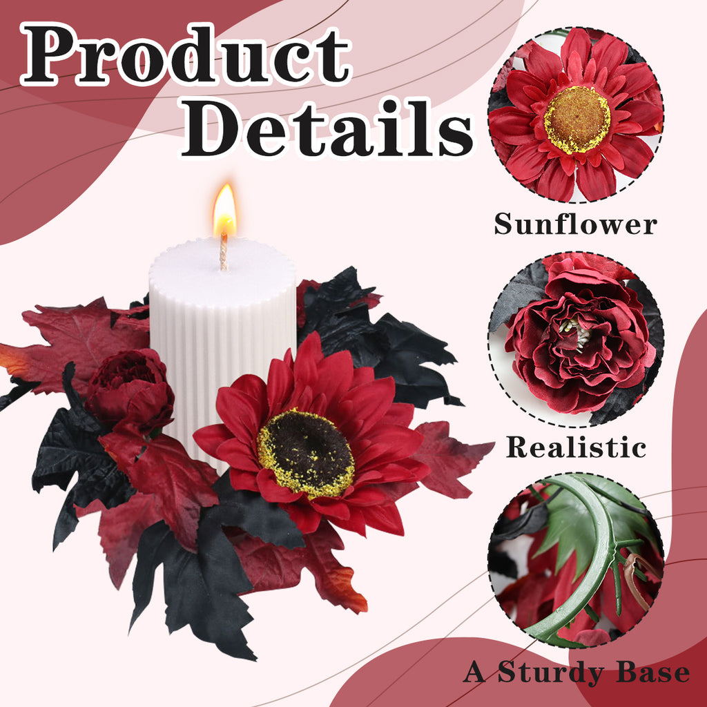 Halloween Candle Ring Wreath Halloween Table Centerpiece Black Orange Spooky Table Top Decoration Small Taper/Pillar Candle Rings Center for Party Favors 4 Pcs Design1