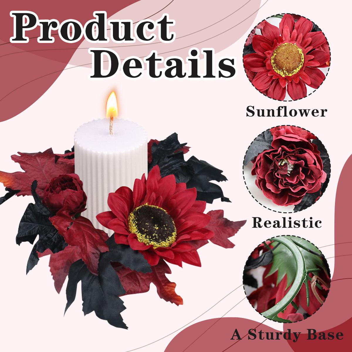 Halloween Candle Ring Wreath Halloween Table Centerpiece Black Orange Spooky Table Top Decoration Small Taper/Pillar Candle Rings Center for Party Favors 4 Pcs Design1