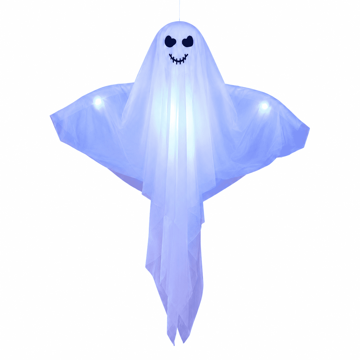 Clearance Light Up Hanging Ghost Decor, White Gauze Ghost Ornament with Blue LED Lights, Halloween Hanging Decoration for Front Door Porch Yard Tree Party Indoor Outdoor