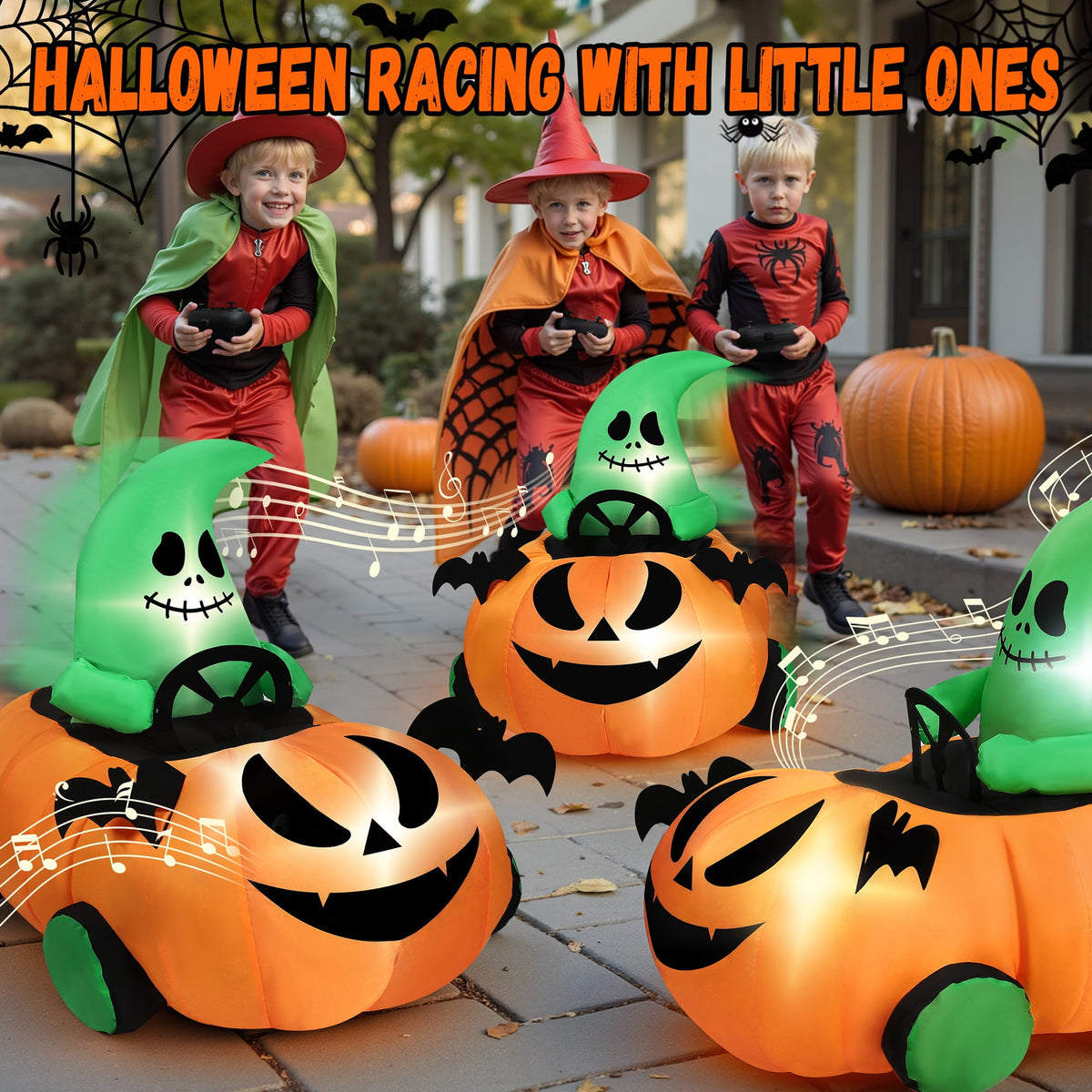 Firstness 2.4GHz Remote Control Halloween Inflatable Car Blow ups Pumpkin Ghost Rc Car,3 Music and LED Lights,360° Rotation,Aged 3+