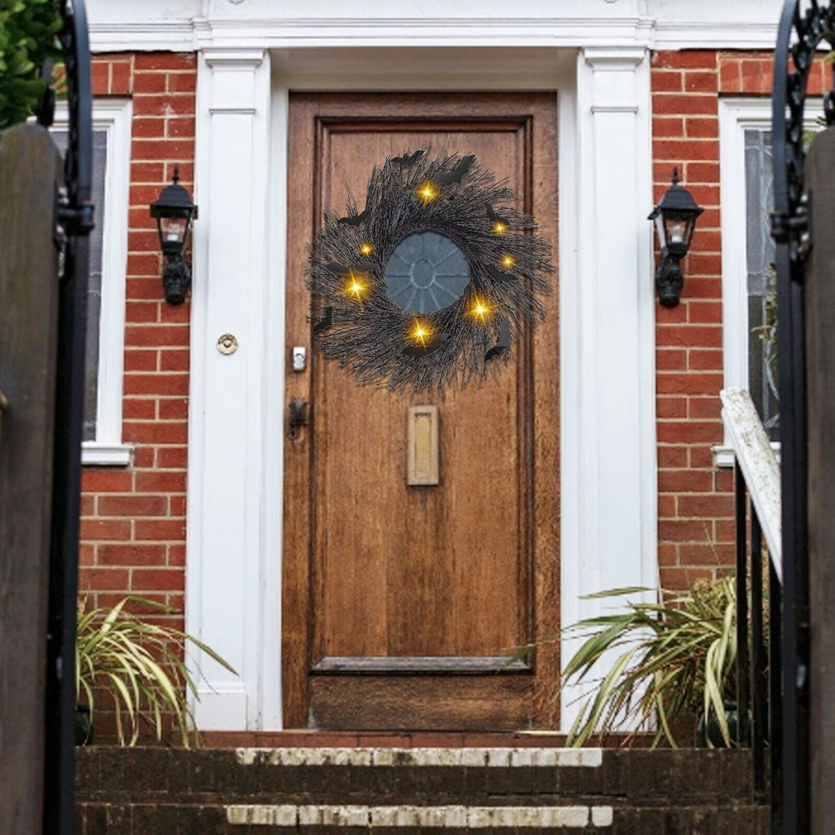 21.6" Illuminated Halloween Garland Wreath for Front Door Decor Lit Garland Black Bat Garland