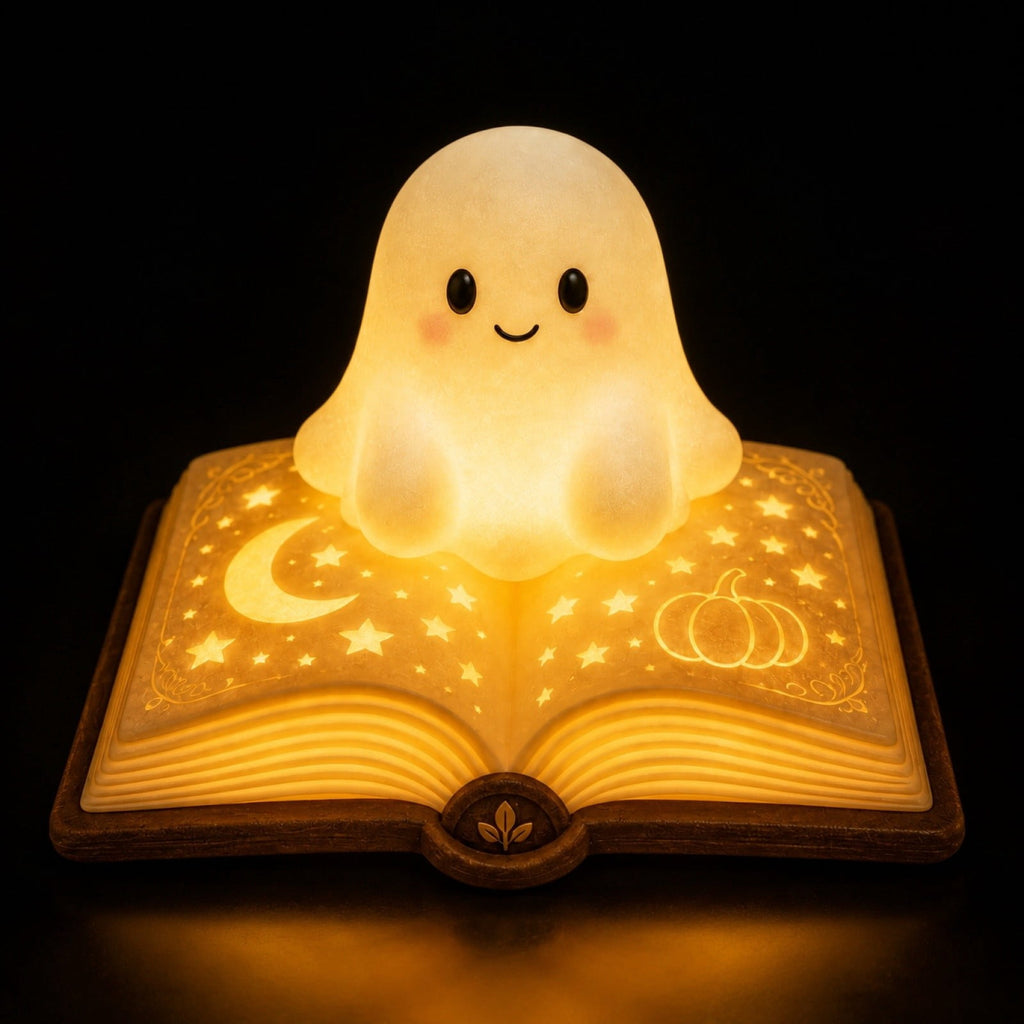 Gifts Under $20 Ghost Campfire Night Light, Flickering Flame Nightlight, Halloween 3D Cute Spooky Marshmallow Ghost Decoration for Bedroom, Spooky Season Home Halloween Decor for Ki*ds Adults