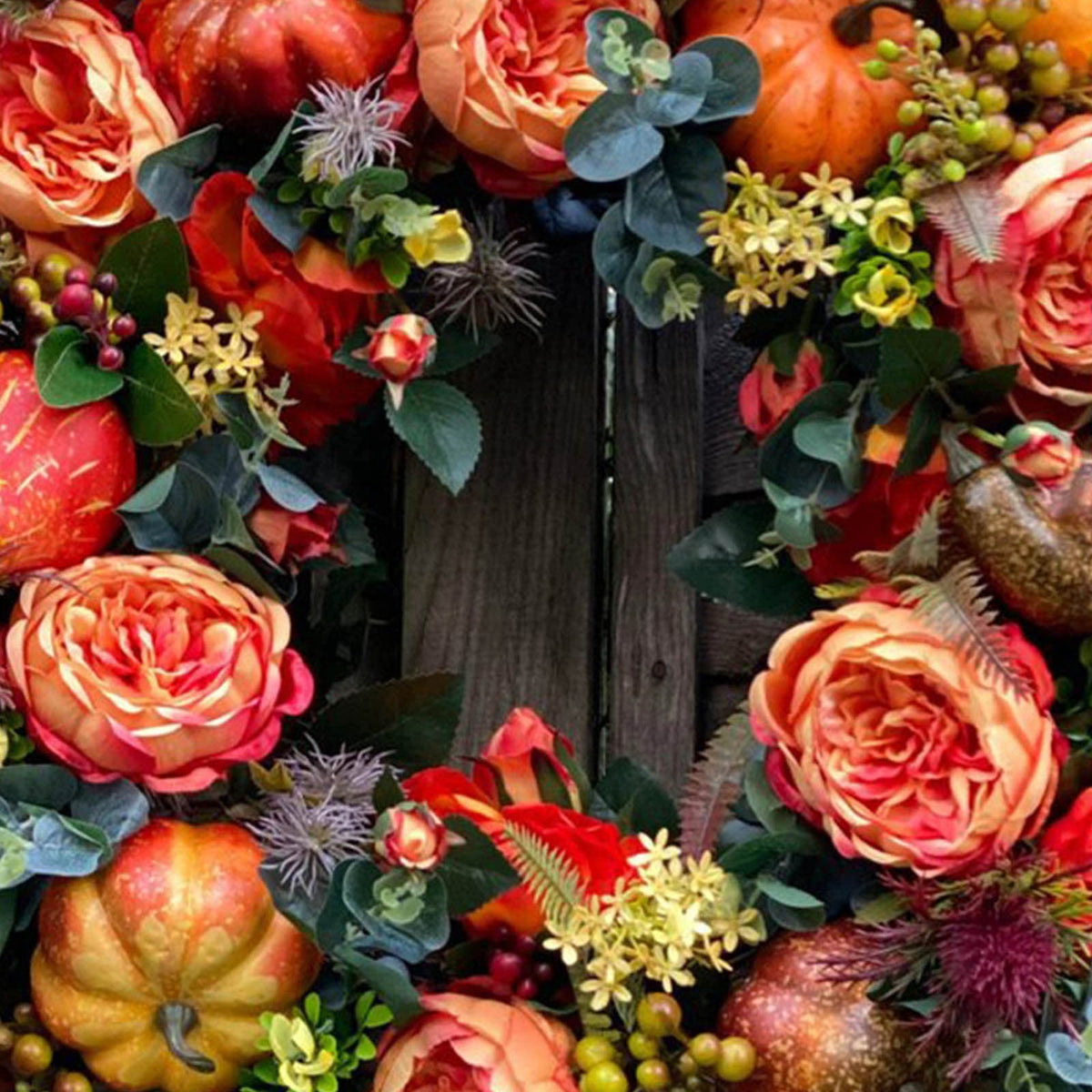 EWSFHUI Peony and Pumpkin Wreath for Front Door - Farmhouse Decor with Maple Leaves,Berries,and Pinecones for Fall,Thanksgiving,Halloween,and Seasonal Displays